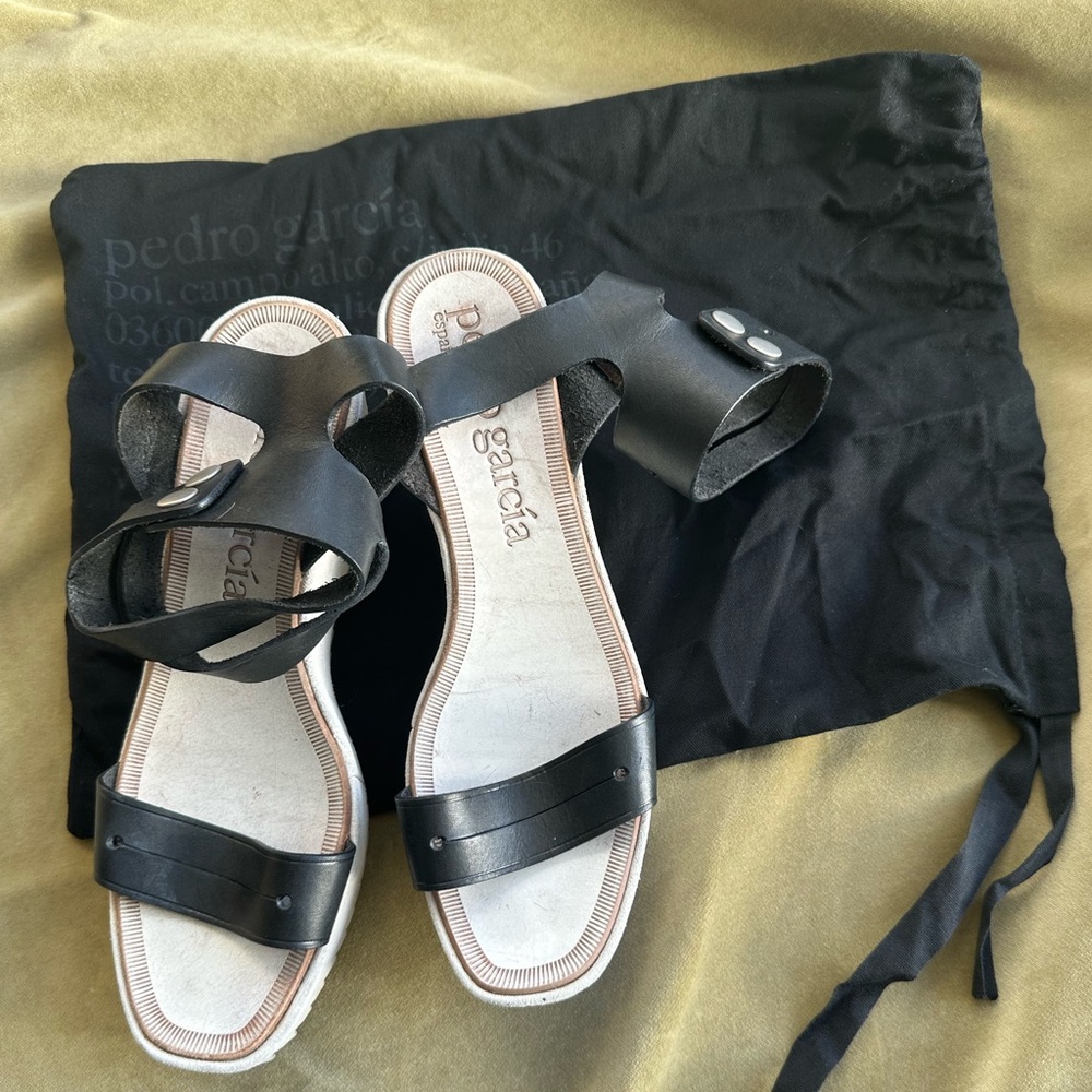 Pedro Garcia Platform Leather Black and White Sandals - Size 39